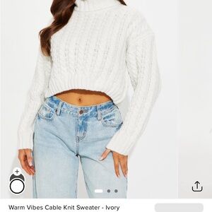 Fashion Nova Cozy Cable Knit Turtleneck Sweater - Ivory